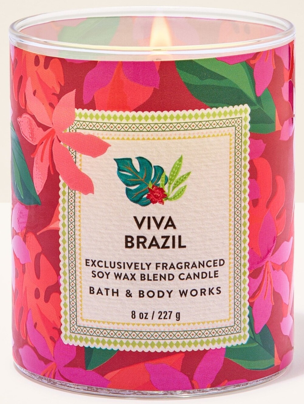 Bath & Body Works Viva Brazil Pink & Red Floral Tropical Candle 8oz NEW Rare